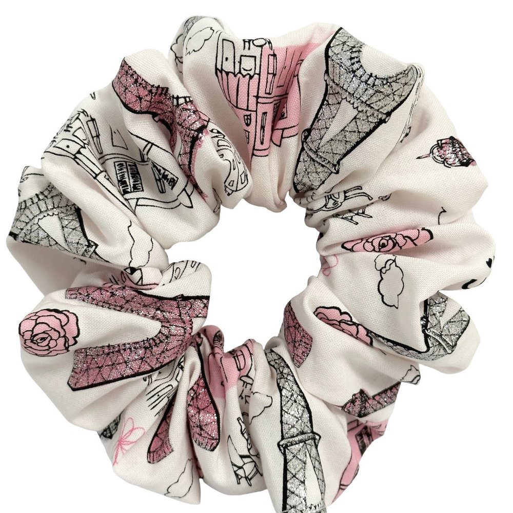 Hair Scrunchie, Brand New Handmade Large Paris Theme Scrunchies